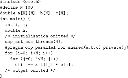Matrix-vector multiply in OpenMP using a parallel loop.